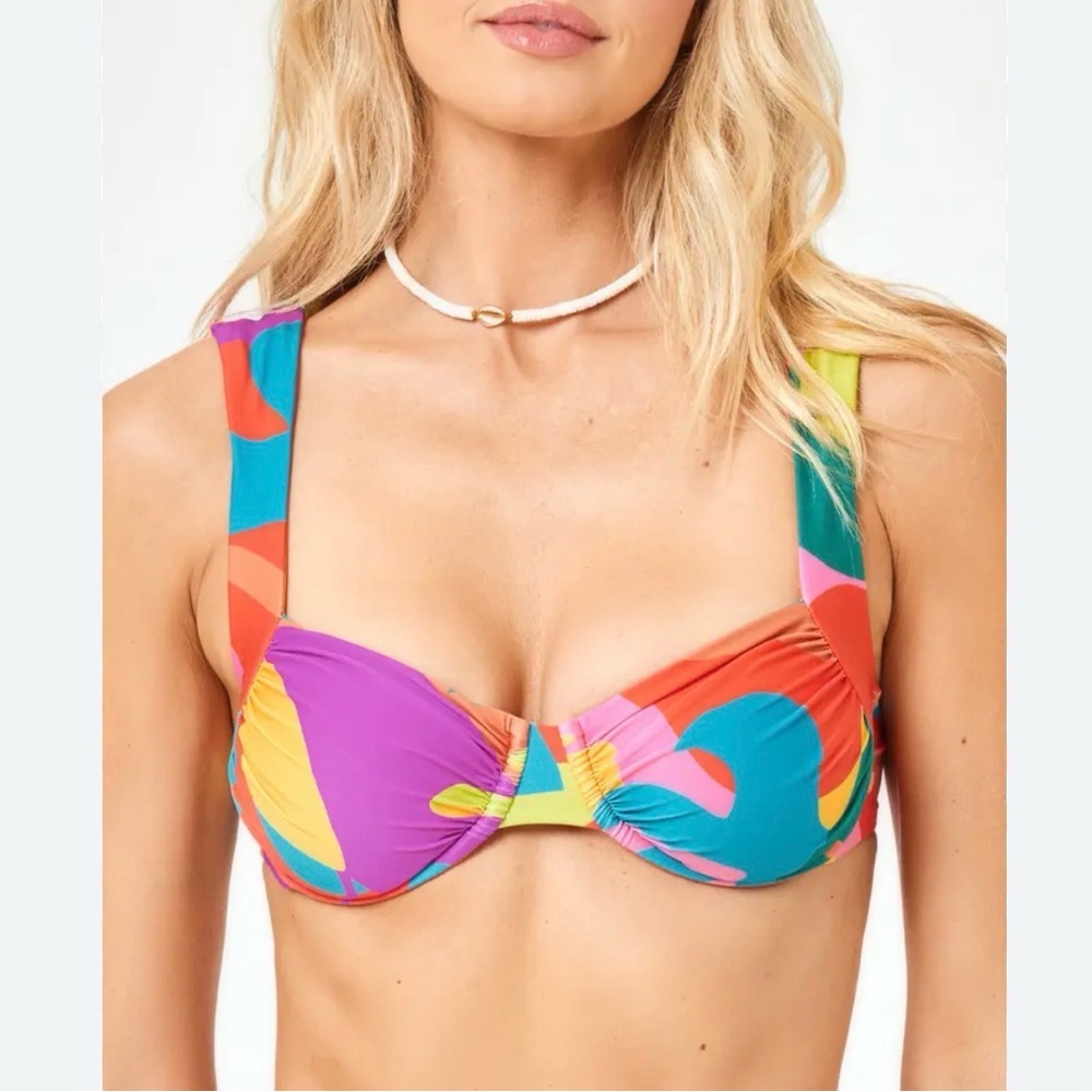 L*Space Small Bikini Top Underwire Colorful Geo Print Boho Festival Summer NWOT